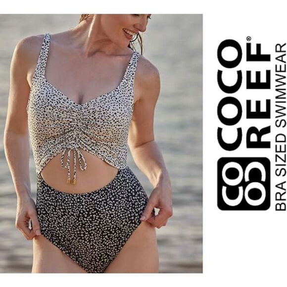 Coco Reef NWT Sassy Underwire One Piece Swimsuit Contemporary 32D Island Cheetah - Picture 3 of 4